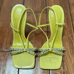 Lime Green Zara Embellished Crystals Heels With Straps